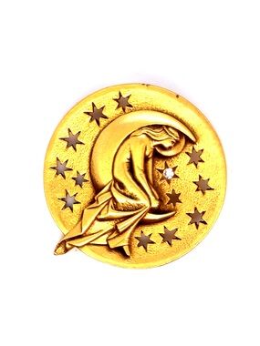 Gold Moon & Stars Brooch - Elegant Celestial Pin